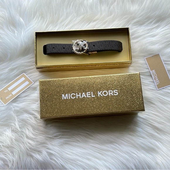 Michael Kors Women's Brown Reversible Pave Logo Belt in Box. NWT - Picture 9 of 16
